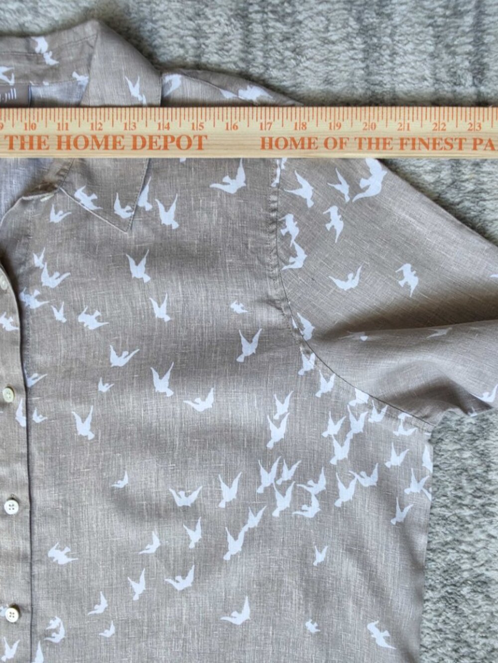 J. Jill 100% Linen Dove Bird Coastal Tan Khaki Button Down Long Sleeve Shirt XL - Picture 7 of 12